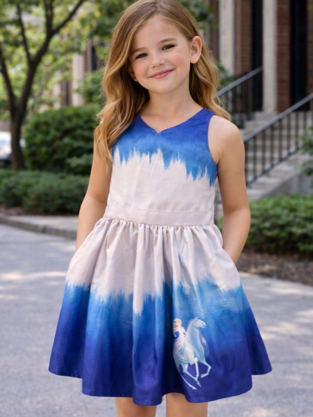 Disney Frozen Elsa Girls Dress Size 3 Blue White Ombre Princess Dress